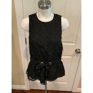 Michael Michael Kors Black Floral Lace Peplum Tank Top, Size Small